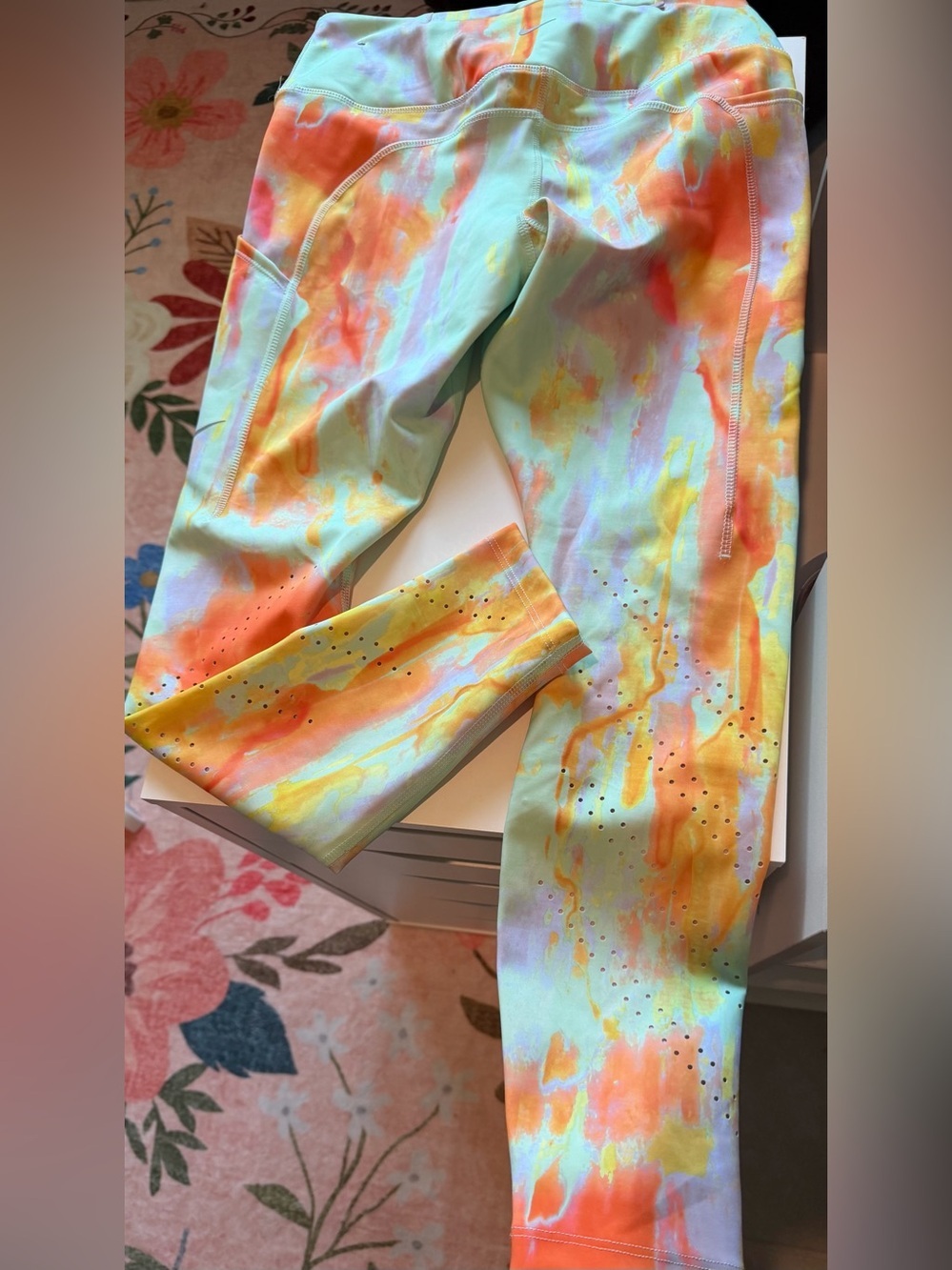 Women’s Multicolor Tie-Dye Leggings in Orange, Yellow, Mint - Picture 2 of 2